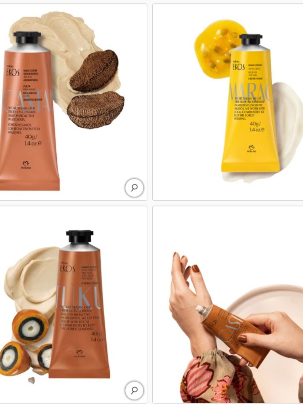 Natura Ekos Hand Cream Trio Gift Set Castanha Maracujá Tukumã 3 x 40g NIB